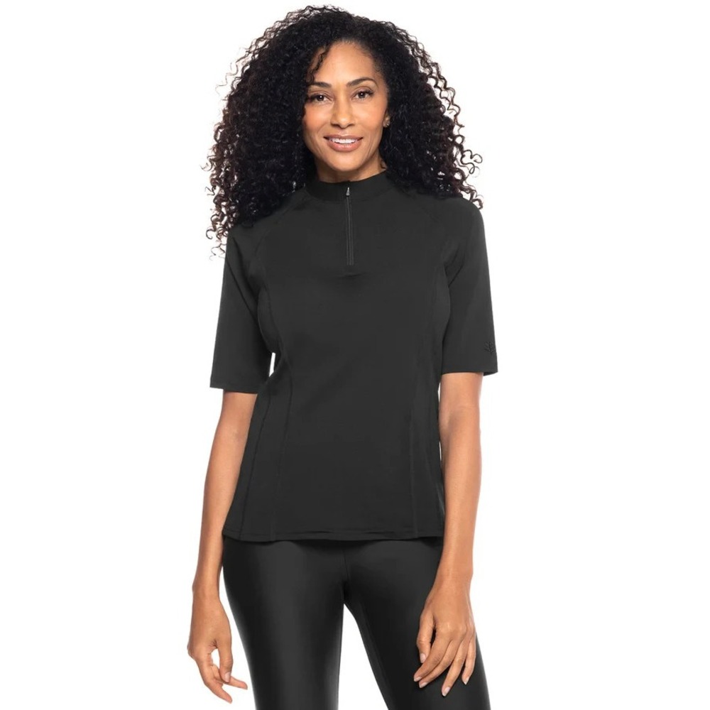 Coolibar Freestyle Black 3X Quarter Zip UPF 50+ Sun Protection S.S. Rash Guard